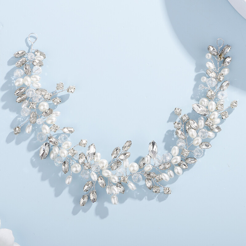 Divatos ezüst gyöngy strassz kristály menyasszonyi fejpánt, kézzel készített esküvői hajkiegészítők női koszorúslány tiarák