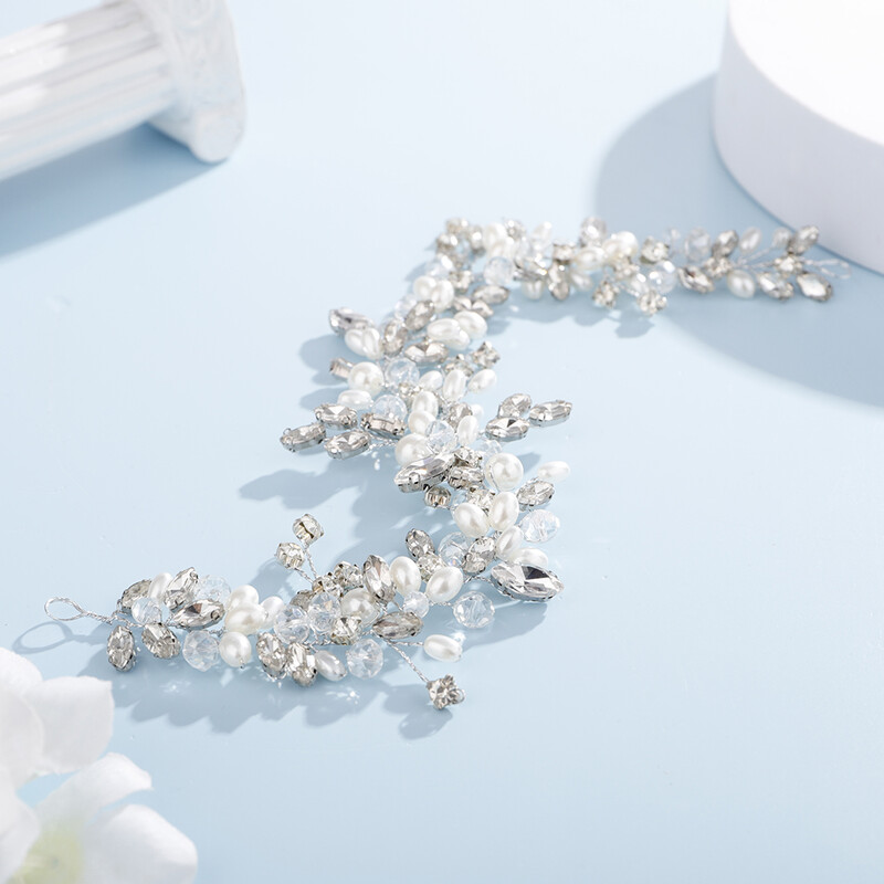 Divatos ezüst gyöngy strassz kristály menyasszonyi fejpánt, kézzel készített esküvői hajkiegészítők női koszorúslány tiarák