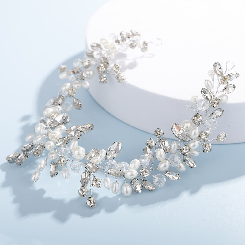 Divatos ezüst gyöngy strassz kristály menyasszonyi fejpánt, kézzel készített esküvői hajkiegészítők női koszorúslány tiarák