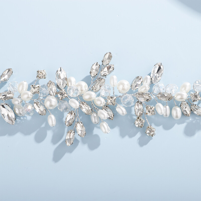 Divatos ezüst gyöngy strassz kristály menyasszonyi fejpánt, kézzel készített esküvői hajkiegészítők női koszorúslány tiarák