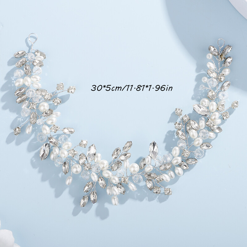 Divatos ezüst gyöngy strassz kristály menyasszonyi fejpánt, kézzel készített esküvői hajkiegészítők női koszorúslány tiarák