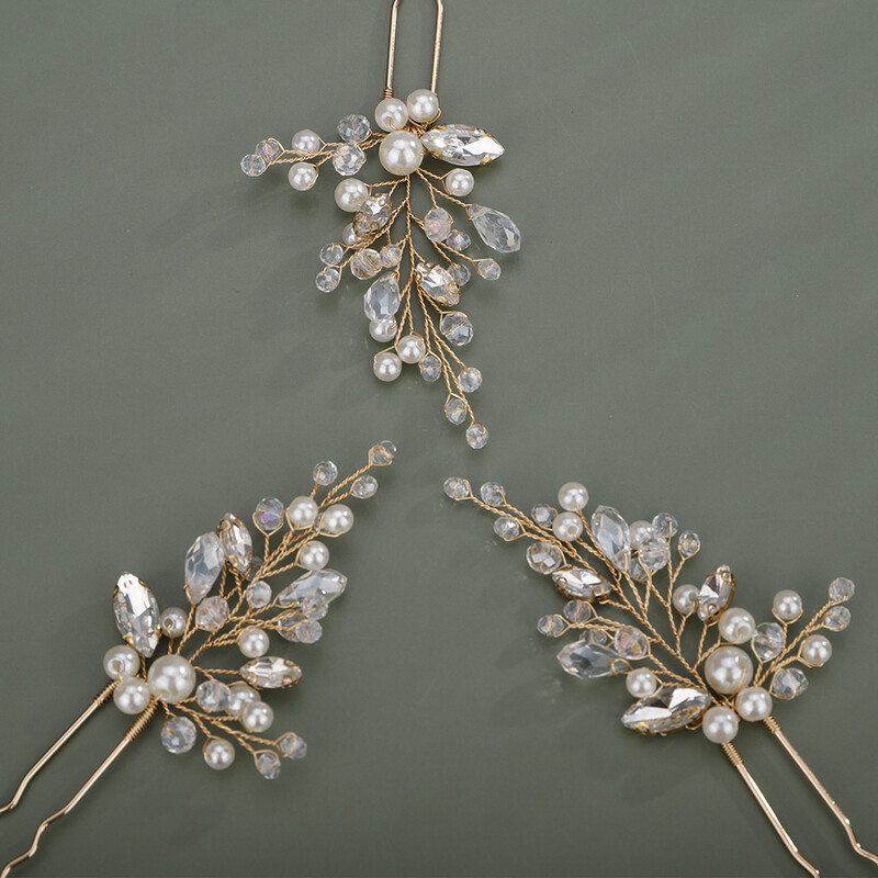 3 db Gyöngy strasszos menyasszonyi fejdísz kézzel készített ezüst arany esküvői hajtűk parti haj kiegészítők nőknek és lányoknak tiarák