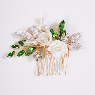 Divat virágos strassz gyöngy menyasszonyi hajfésűk kézzel készített leveles esküvői fejdísz Bohém fejdísz női kiegészítők tiara
