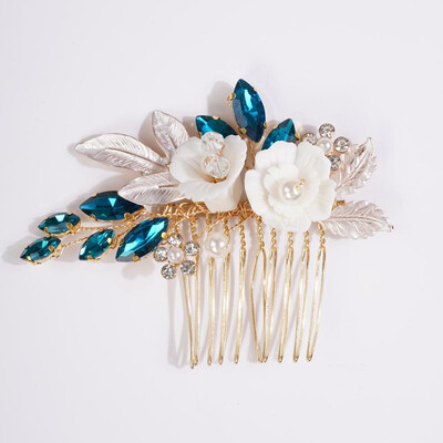 Divat virágos strassz gyöngy menyasszonyi hajfésűk kézzel készített leveles esküvői fejdísz Bohém fejdísz női kiegészítők tiara