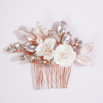 Divat virágos strassz gyöngy menyasszonyi hajfésűk kézzel készített leveles esküvői fejdísz Bohém fejdísz női kiegészítők tiara