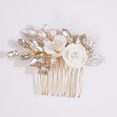 Divat virágos strassz gyöngy menyasszonyi hajfésűk kézzel készített leveles esküvői fejdísz Bohém fejdísz női kiegészítők tiara