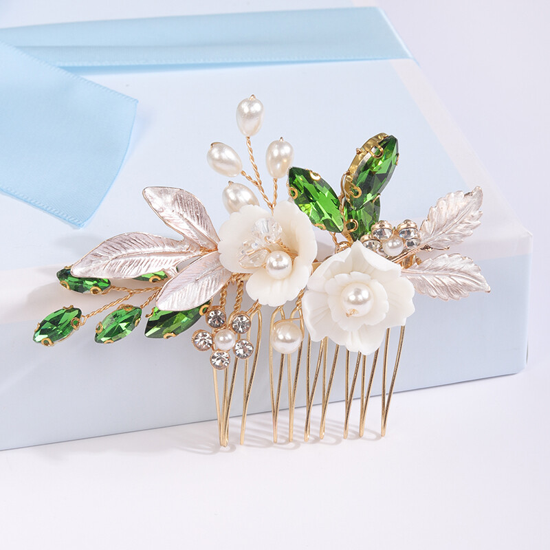 Divat virágos strassz gyöngy menyasszonyi hajfésűk kézzel készített leveles esküvői fejdísz Bohém fejdísz női kiegészítők tiara