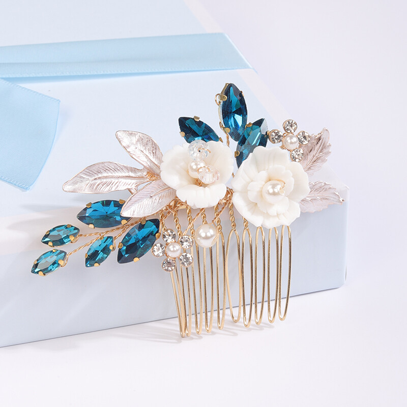 Divat virágos strassz gyöngy menyasszonyi hajfésűk kézzel készített leveles esküvői fejdísz Bohém fejdísz női kiegészítők tiara