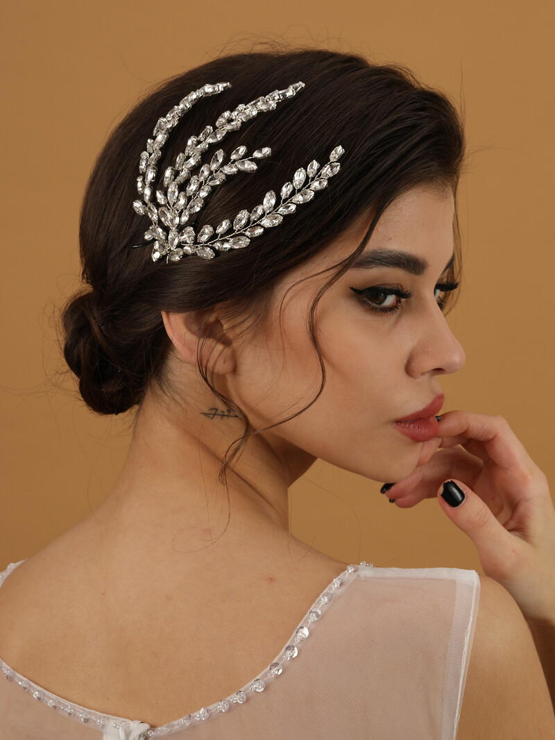 Sieviešu ikdienas matu aksesuāri Kristāla lapas Kāzu līgavas Sudraba krāsas galvassega sieviešu rotaslietas galvassega