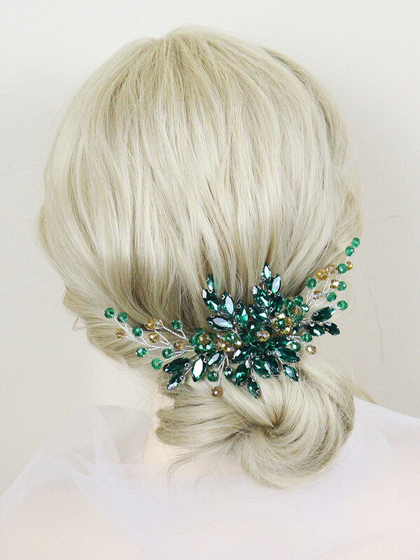 Zöld kristály menyasszonyi hajfésű strasszos esküvői fej ékszer Menyasszonyi hajtartozékok nőknek és lányoknak koszorúslány dekorációs ajándékok