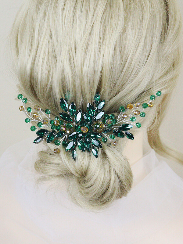 Zöld kristály menyasszonyi hajfésű strasszos esküvői fej ékszer Menyasszonyi hajtartozékok nőknek és lányoknak koszorúslány dekorációs ajándékok