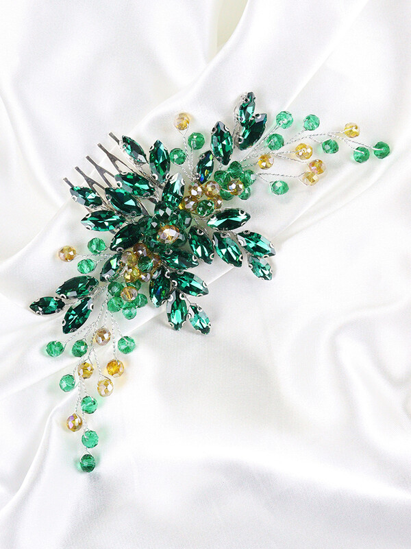 Zöld kristály menyasszonyi hajfésű strasszos esküvői fej ékszer Menyasszonyi hajtartozékok nőknek és lányoknak koszorúslány dekorációs ajándékok