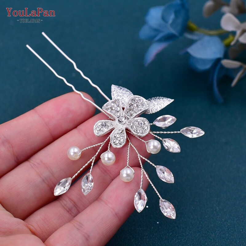 YouLaPan Moteriška U formos plaukų segtukas Plaukų aksesuarai Vestuviniai plaukų papuošalai Spaustuvės Papuošalai Perlų lydinio gėlės nuotakos galvos apdangalas HP504