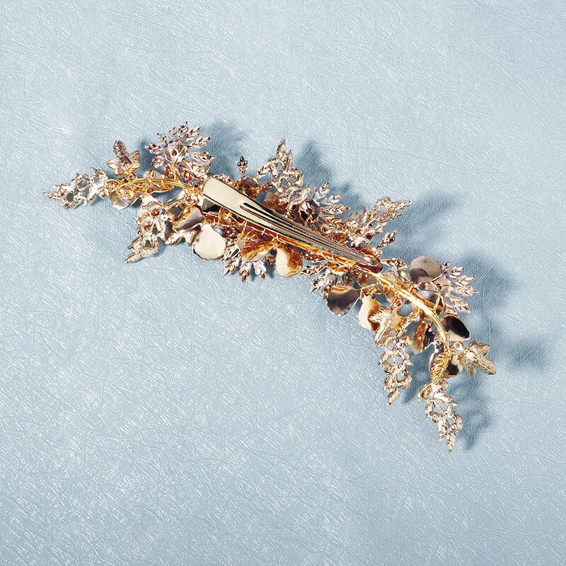 Zelta Metāla Ziedi ar Rhinestones Kāzu matu sprādze Vīnogulāju līgavas māsas šinjons Ziedu galvassegas kāzām
