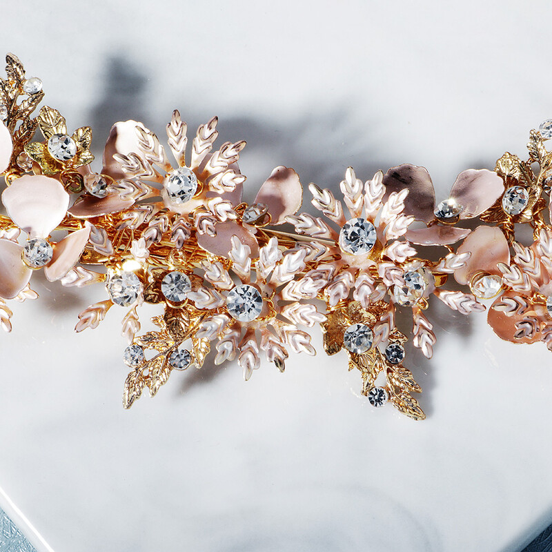 Zelta Metāla Ziedi ar Rhinestones Kāzu matu sprādze Vīnogulāju līgavas māsas šinjons Ziedu galvassegas kāzām