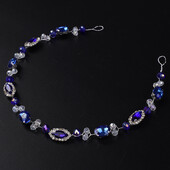 Kék strasszos menyasszonyi fejpánt Vintage stílusú esküvői haj kiegészítők ékszerek kézzel készített lány buli báli fejfedő női fejdísz