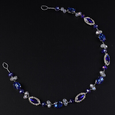 Kék strasszos menyasszonyi fejpánt Vintage stílusú esküvői haj kiegészítők ékszerek kézzel készített lány buli báli fejfedő női fejdísz