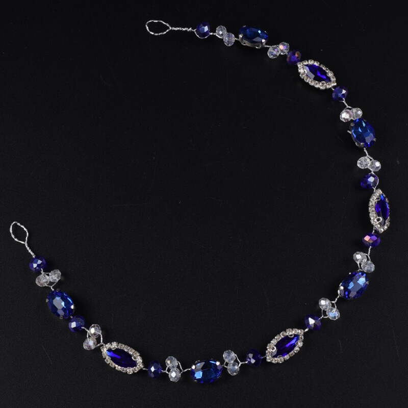 Kék strasszos menyasszonyi fejpánt Vintage stílusú esküvői haj kiegészítők ékszerek kézzel készített lány buli báli fejfedő női fejdísz