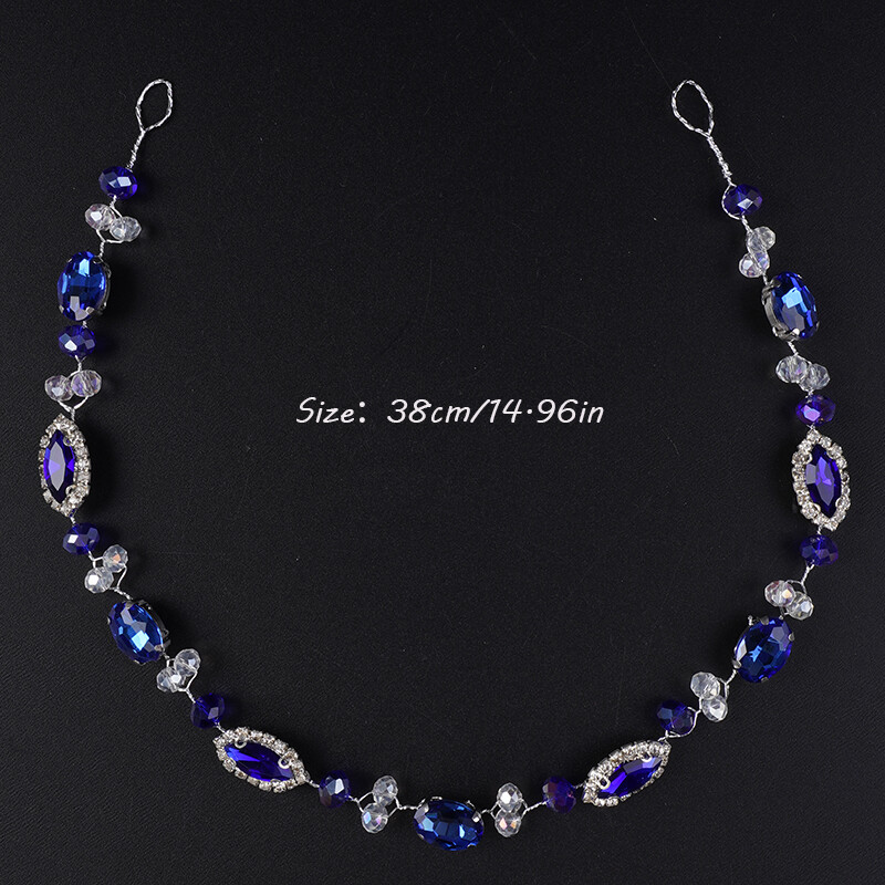 Kék strasszos menyasszonyi fejpánt Vintage stílusú esküvői haj kiegészítők ékszerek kézzel készített lány buli báli fejfedő női fejdísz