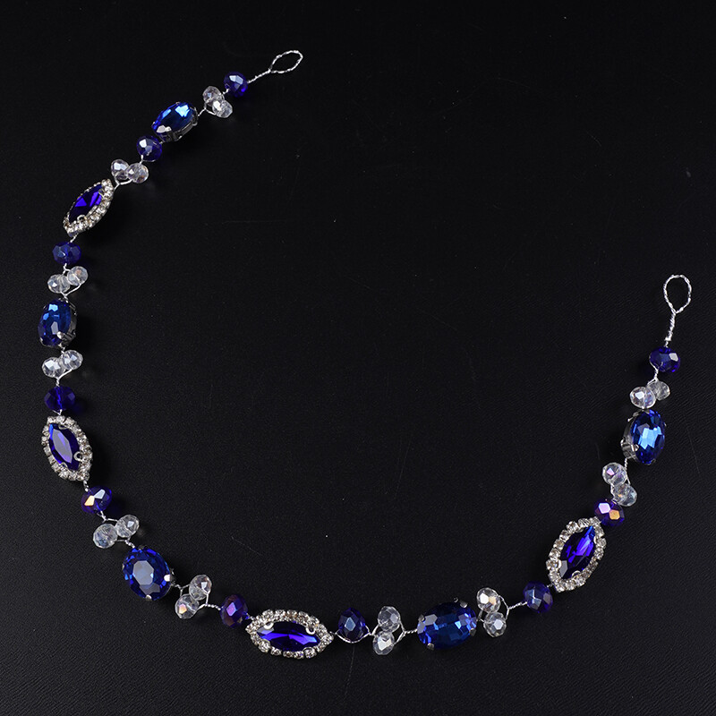 Kék strasszos menyasszonyi fejpánt Vintage stílusú esküvői haj kiegészítők ékszerek kézzel készített lány buli báli fejfedő női fejdísz