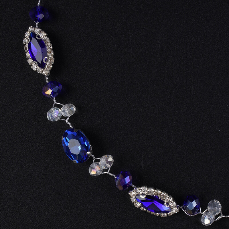 Kék strasszos menyasszonyi fejpánt Vintage stílusú esküvői haj kiegészítők ékszerek kézzel készített lány buli báli fejfedő női fejdísz