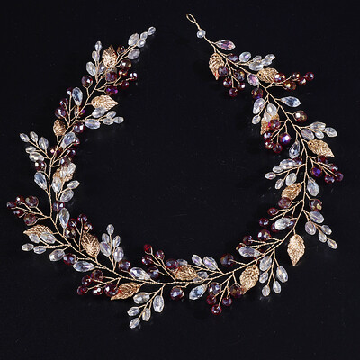 Cabluri de nunta de aur pentru mireasa Bandita de mireasa lucrata manual cu frunze de cristal Accesorii pentru par Vine de par pentru femei