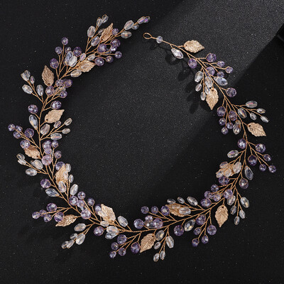 Cabluri de nunta de aur pentru mireasa Bandita de mireasa lucrata manual cu frunze de cristal Accesorii pentru par Vine de par pentru femei