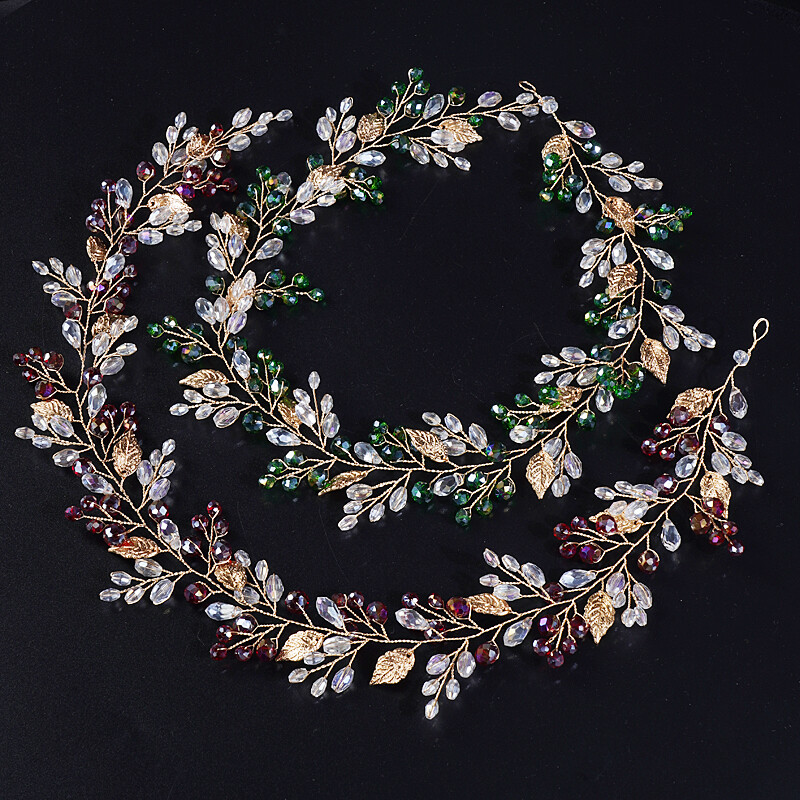 Auksiniai vestuviniai galvos apdangalai nuotakai Rankų darbo nuotakos galvos juostelė su krištoliniais plaukų aksesuarais Plaukų vijoklis moterims