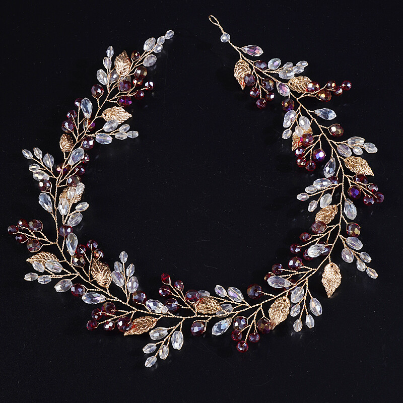 Auksiniai vestuviniai galvos apdangalai nuotakai Rankų darbo nuotakos galvos juostelė su krištoliniais plaukų aksesuarais Plaukų vijoklis moterims