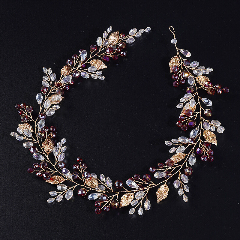 Auksiniai vestuviniai galvos apdangalai nuotakai Rankų darbo nuotakos galvos juostelė su krištoliniais plaukų aksesuarais Plaukų vijoklis moterims