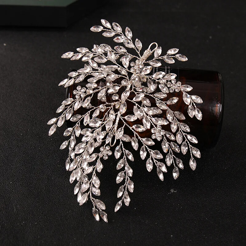 Sidabrinės spalvos krištolinė galvos juosta plaukų juosta moterims Kalnų krištolas vakarėliui galvos juosta Vestuviniai plaukų aksesuarai papuošalai galvos juosta Dovana