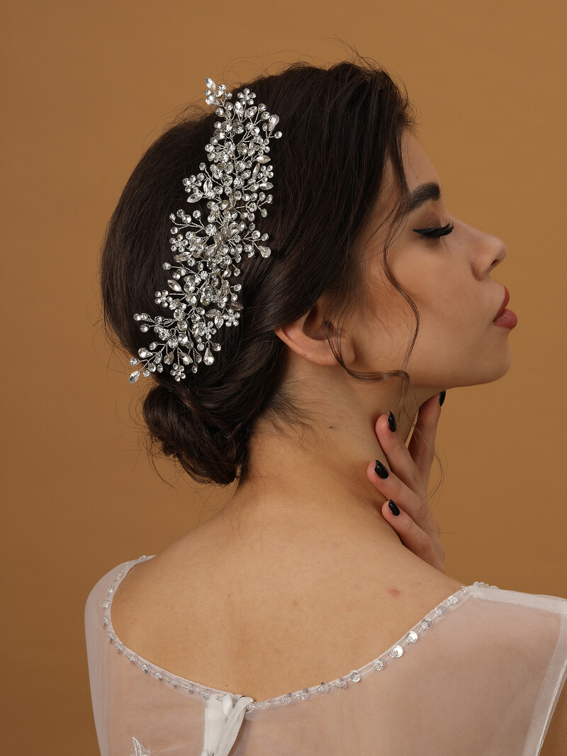 Naujas populiarus rankų darbo plaukų šukos krištolinis nuotakos galvos apdangalas Sidabrinės spalvos vestuvinių plaukų aksesuarai galvos apdangalas