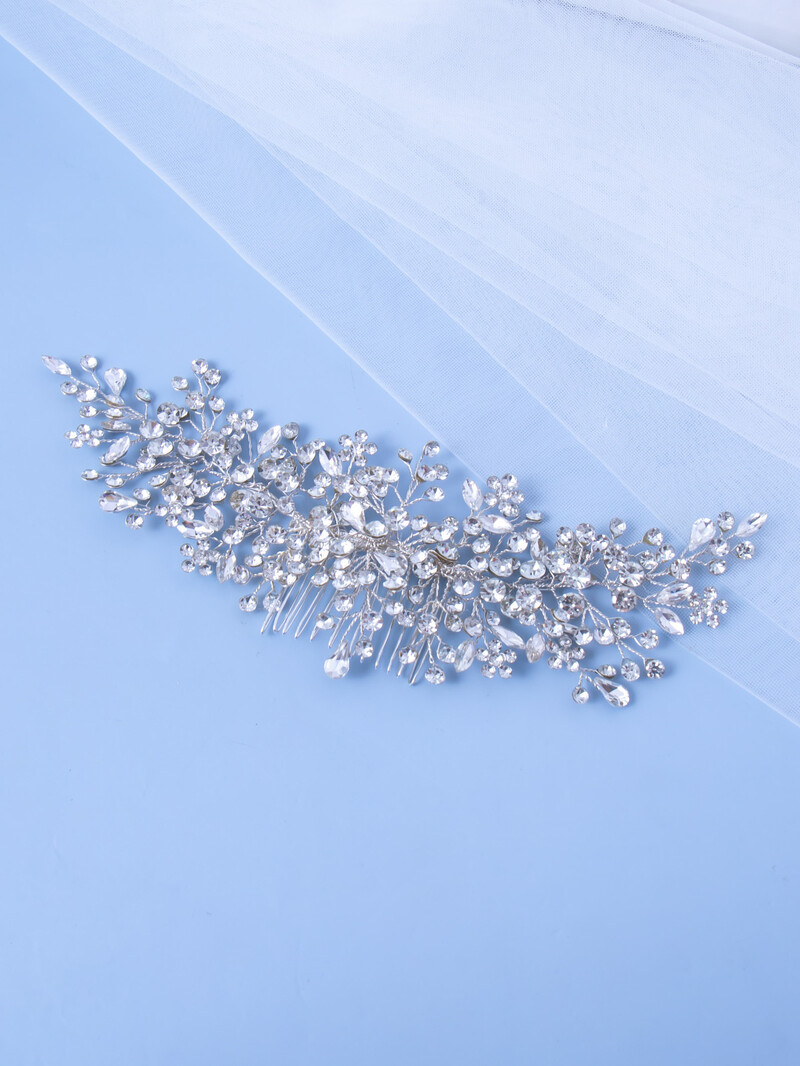 Naujas populiarus rankų darbo plaukų šukos krištolinis nuotakos galvos apdangalas Sidabrinės spalvos vestuvinių plaukų aksesuarai galvos apdangalas