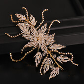 Bandă de păr cu strasuri din aur Mireasă Bandă din frunze de cristal Accesorii pentru nuntă Bijuterii de lux Ornamente pentru femeie Caciulă de petrecere