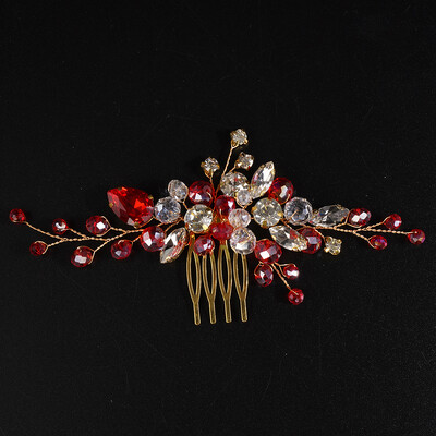 Sarkanā kristāla līgavu galvassegas sievietēm ar rokām darinātas kalnu kristāla matu ķemmes purpursarkanā šampanieša galvassega kāzu aksesuāriem zilas tiāras