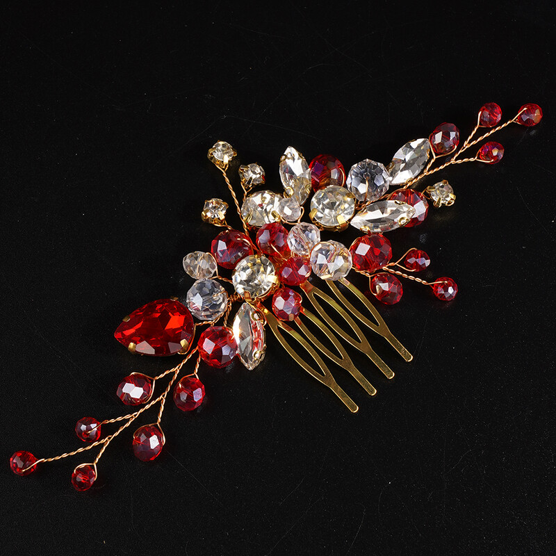 Sarkanā kristāla līgavu galvassegas sievietēm ar rokām darinātas kalnu kristāla matu ķemmes purpursarkanā šampanieša galvassega kāzu aksesuāriem zilas tiāras