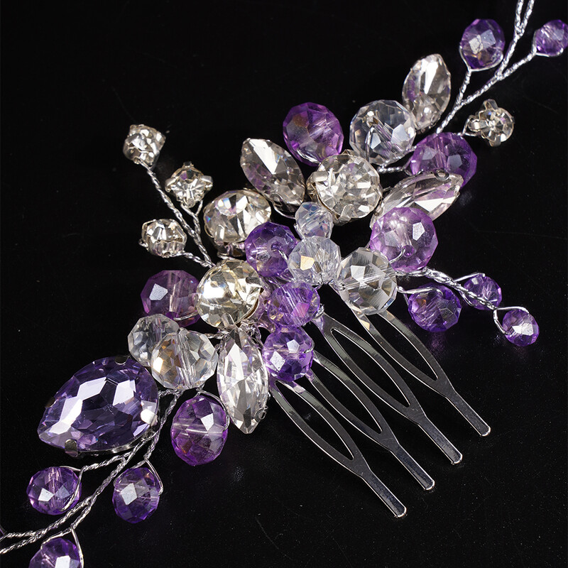 Sarkanā kristāla līgavu galvassegas sievietēm ar rokām darinātas kalnu kristāla matu ķemmes purpursarkanā šampanieša galvassega kāzu aksesuāriem zilas tiāras