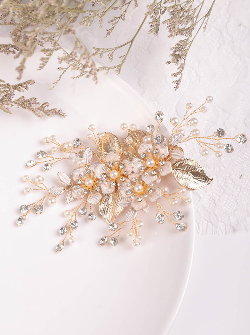 Vintage vjenčani dodaci za kosu Zlatno lišće Pokrivala za glavu Pokrivala za glavu s cvijećem Pokrivalo za glavu s kamenčićima Svadbena kopča za kosu