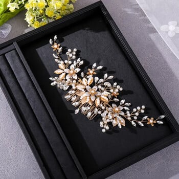 Simulated Pearls Fashion Flowers Χειροποίητες χτένες μαλλιών Νέα χρυσά κρυστάλλινα κεφαλή Αξεσουάρ νυφικών μαλλιών Γυναικεία κοσμήματα