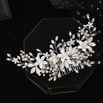 Simulated Pearls Fashion Flowers Χειροποίητες χτένες μαλλιών Νέα χρυσά κρυστάλλινα κεφαλή Αξεσουάρ νυφικών μαλλιών Γυναικεία κοσμήματα