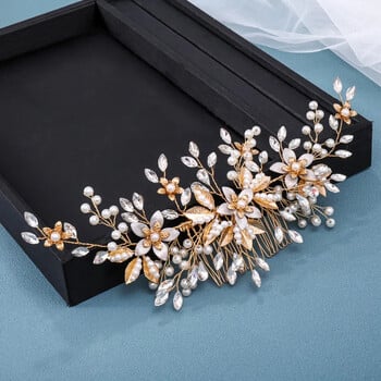 Simulated Pearls Fashion Flowers Χειροποίητες χτένες μαλλιών Νέα χρυσά κρυστάλλινα κεφαλή Αξεσουάρ νυφικών μαλλιών Γυναικεία κοσμήματα