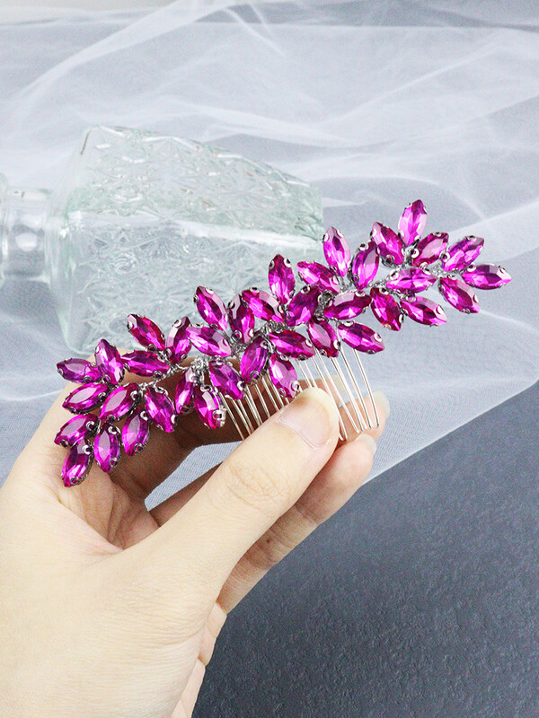 Pieptene de păr de lux cu strasuri, trandafir roșu, rochie de mireasă pentru accesorii de păr, pentru femei, bentită lucrată manual, accesorii pentru cap de mireasă, păr de nuntă.