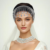 Toc de cap de mireasă, cu strass, ciucuri, bentită, pentru nuntă, pentru mireasă, pentru femei, populare, pentru petrecere, accesorii pentru păr, bijuterii, cadouri, HP558