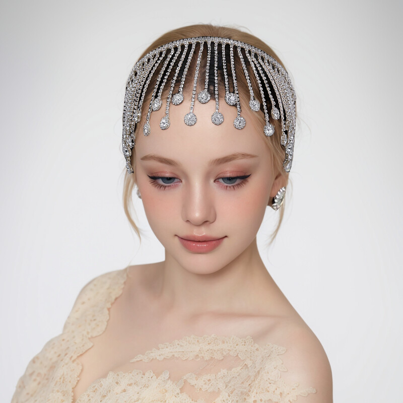 Toc de cap de mireasă, cu strass, ciucuri, bentită, pentru nuntă, pentru mireasă, pentru femei, populare, pentru petrecere, accesorii pentru păr, bijuterii, cadouri, HP558