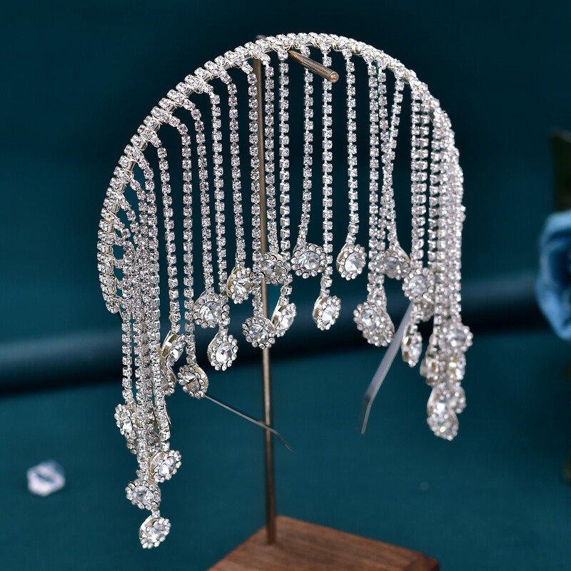 Toc de cap de mireasă, cu strass, ciucuri, bentită, pentru nuntă, pentru mireasă, pentru femei, populare, pentru petrecere, accesorii pentru păr, bijuterii, cadouri, HP558