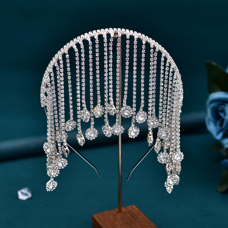 Toc de cap de mireasă, cu strass, ciucuri, bentită, pentru nuntă, pentru mireasă, pentru femei, populare, pentru petrecere, accesorii pentru păr, bijuterii, cadouri, HP558