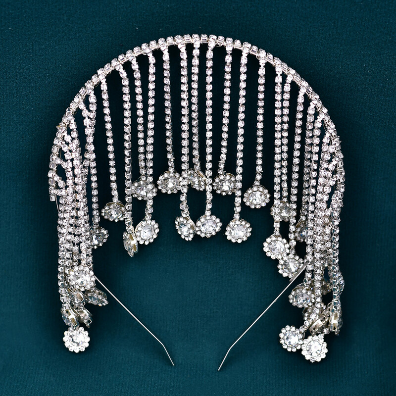 Toc de cap de mireasă, cu strass, ciucuri, bentită, pentru nuntă, pentru mireasă, pentru femei, populare, pentru petrecere, accesorii pentru păr, bijuterii, cadouri, HP558