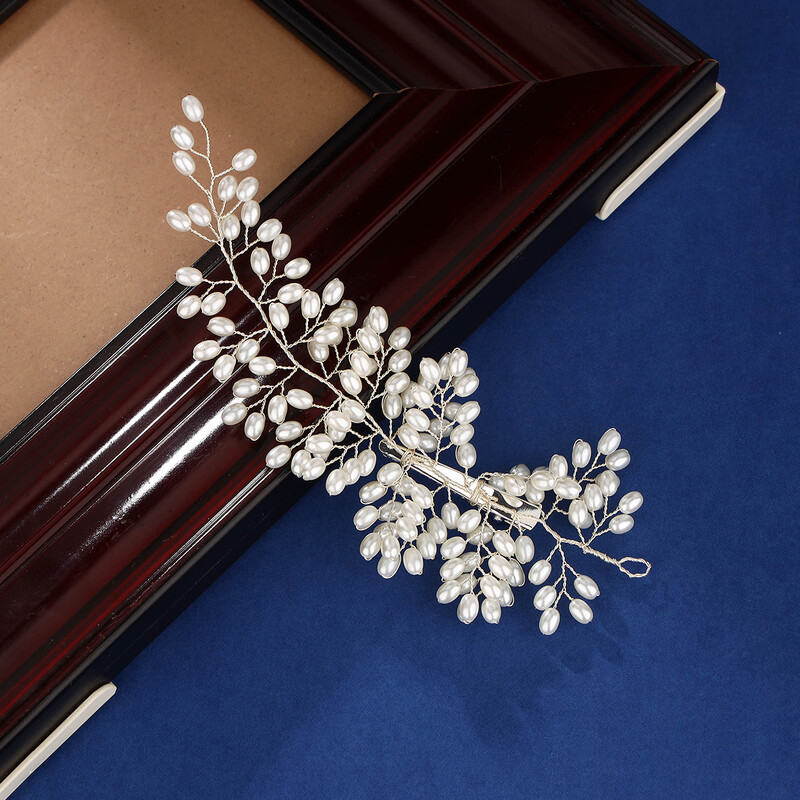 Gyöngy esküvői hajfésű Ezüst menyasszonyi oldalfésű, esküvői hajdísz nőknek és lányoknak (fehér)