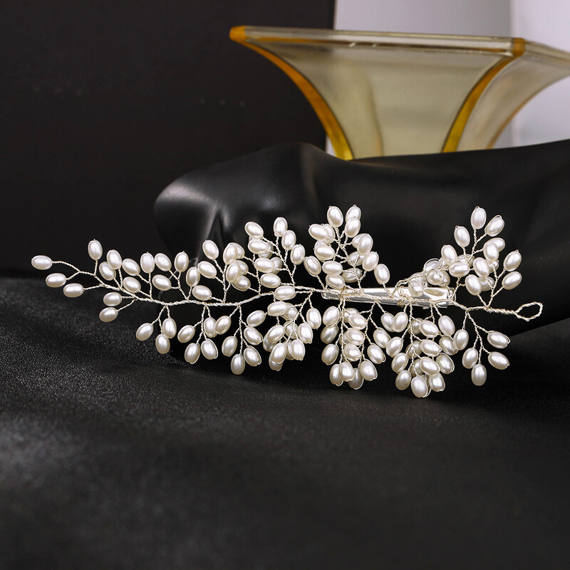 Gyöngy esküvői hajfésű Ezüst menyasszonyi oldalfésű, esküvői hajdísz nőknek és lányoknak (fehér)