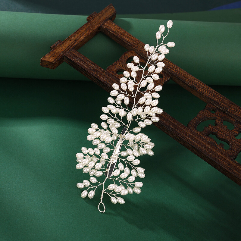 Gyöngy esküvői hajfésű Ezüst menyasszonyi oldalfésű, esküvői hajdísz nőknek és lányoknak (fehér)